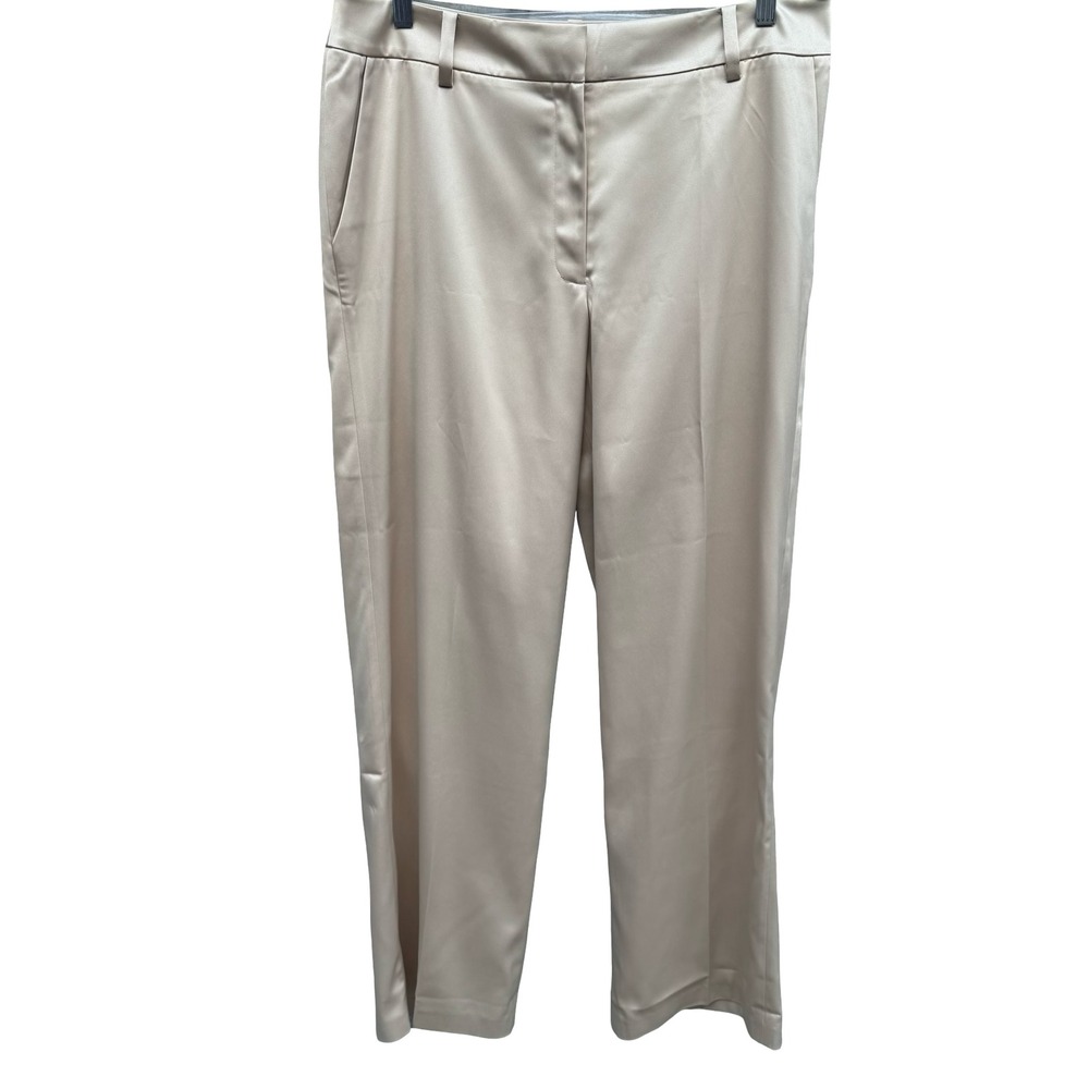 Bloomingdales Chic Quiet Luxury Satin Minimalist Evening Dress Pants Gold 14 NEW